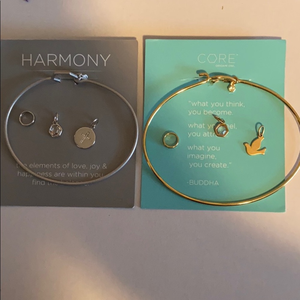Origami owl Bangles (2) with accessories (6)